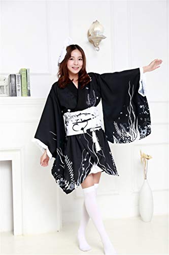 Vestido de Albornoz Kimono de Estilo japonés Anime Cosplay Yukata Series Verano de Japón Chicas Lindas Cosplay de Anime Disfraces (Negro, S)