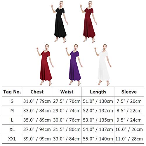 Vestido de Baile Litúrgico Alabanza para Adulto Mujer,Manga Corta Color Sólido Largo Danza Falda Casual Maxi Jersey,Invierno Otoño Fiesta Ballet Bailarina Disfraz Vino Rojo S