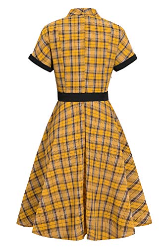 Vestido de Cóctel Fiesta Mujer Verano Años 50 Vintage Rockabilly Sin Mangas/Manga Corta Pin Up Elegante Amarillo S