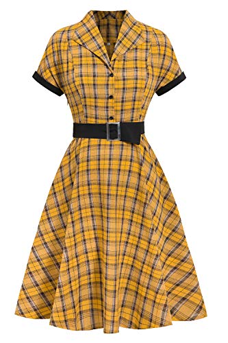 Vestido de Cóctel Fiesta Mujer Verano Años 50 Vintage Rockabilly Sin Mangas/Manga Corta Pin Up Elegante Amarillo S
