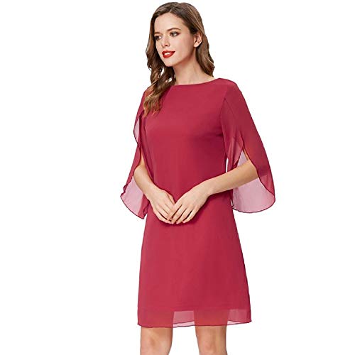 Vestido de con Cuello Redondo y Manga 3/4 para Mujer en Gasa Transpirable Rojo Oliva XL CL010888-2