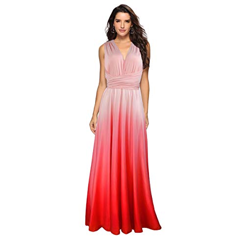Vestido de Fiesta de Mujer Sin Mangas de Boho Maxi Largo Ropa de Cóctel Noche Dama de Honor Sexy y Elegante Falda Multi-Way Casual Vintage Dress para Boda Playa Verano Rojo XL