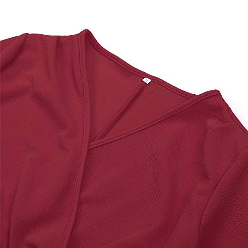 Vestido de Fiesta de una Pieza para Mujer Vestido de Noche de Color sólido Bodycon de Manga Larga Atractivo y Elegante para la Boda del Club (S, Rojo)