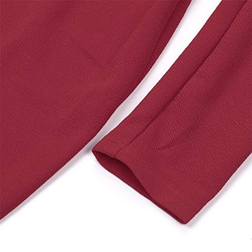 Vestido de Fiesta de una Pieza para Mujer Vestido de Noche de Color sólido Bodycon de Manga Larga Atractivo y Elegante para la Boda del Club (S, Rojo)