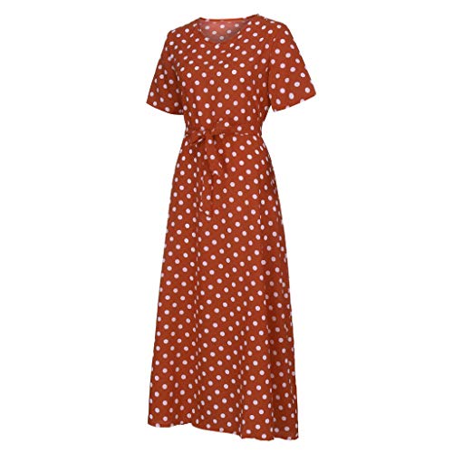 Vestido de Fiesta en la Playa de Verano Ventas Yvelands Moda Mujer O-Cuello de Manga Corta Playa Lunares Vendaje Largo Vestido Maxi