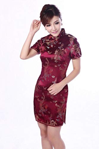 Vestido De Fiesta Las Las De Señoras De Mujeres Mode De Marca De La Vendimia Estilo ETNO Cheongsam Qipao Vestido De Noche Chino De Manga Corta con Cuello Alto Estampado Floral Vestidos De Tubo