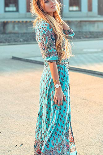 Vestido De Fiesta Maxi Swing De Manga Larga Bohemio con Estampado Floral para Mujer Verde XXL