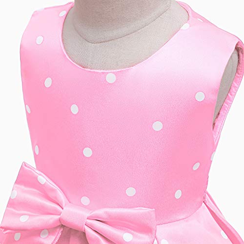 Vestido de Fiesta Niña Navidad Disfraz Cóctel Vestidos para Ninas para Boda Medieval Lunares Tutú Princesa Vestido de Bautizo de Cumpleaños Chica Vestido Niña Ceremonia Ropa (Rosa, 6-7 años)