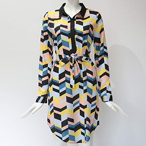 Vestido de Gasa de Manga Larga con Encaje y Estampado de Rayas de