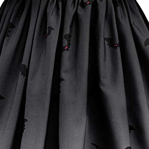 Vestido de Halloween con Encaje Estampado Negro, Covermason Vestido de Noche de Encaje Retro de Halloween de Manga Corta para Mujer Vestido de oscilación de Calabaza de línea(Negro,44EU)