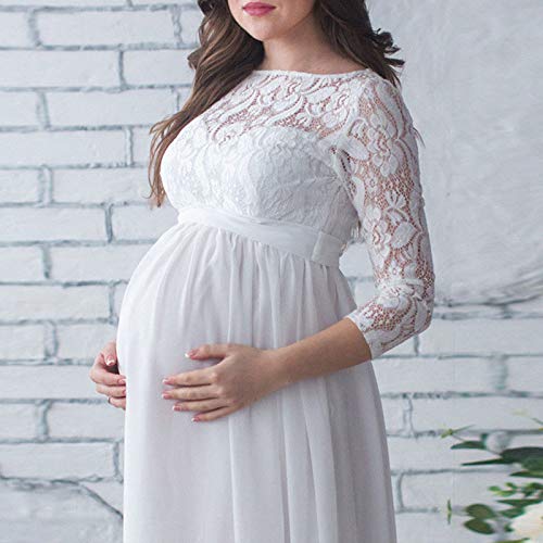 Vestido de Maternidad para Mujer Embarazada Maxi Vestido de Mangas Largas Vestido de Encaje para Ceremonia Fotografía Enfermería Elegante