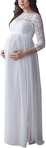 Vestido de Maternidad para Mujer Embarazada Maxi Vestido de Mangas Largas Vestido de Encaje para Ceremonia Fotografía Enfermería Elegante