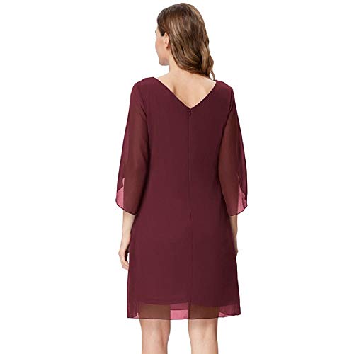 Vestido de Mujer Cuello Redondo Mangas 3/4 En Vestido de Gasa Blusas BáSicas de Verano Causal Top Suelto Vino Tinto 3XL CL011125-1