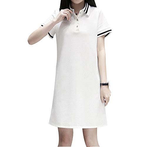 Vestido de Mujer Verano Ocio Deportes Polo Camisa de Longitud Media Camiseta Holgada con Cuello Alto X-Large