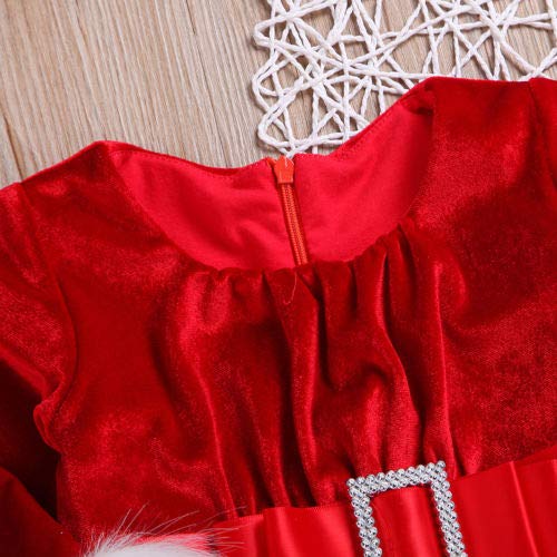 Vestido de Navidad para Bebé Niña de 6 Meses a 5 Años Vestidos Navideños de Terciopelo de Manga Larga con Cinturón y Cremallera Delantera para Chicas (Rojo, 12-18 Meses)