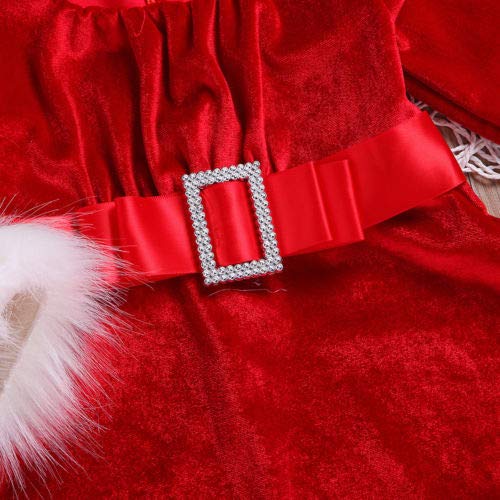Vestido de Navidad para Bebé Niña de 6 Meses a 5 Años Vestidos Navideños de Terciopelo de Manga Larga con Cinturón y Cremallera Delantera para Chicas (Rojo, 12-18 Meses)