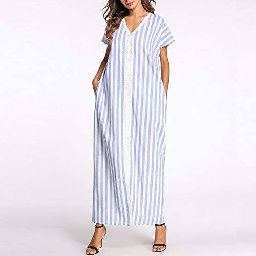 Vestido De Playa para Mujer Vestido Largo De Verano Tamaños Cómodos De Manga Corta Y Cuello Ropa Redondo Vestidos Largos para Mujeres Vestido Marroquí De Abaya Vestidos De Playa Flojos