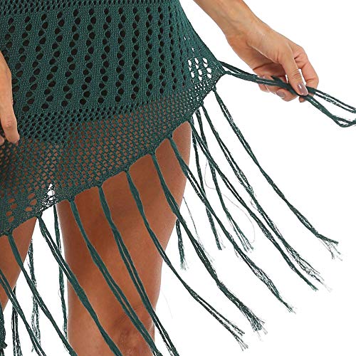 Vestido de Playa Sexy Bikini Cover up,Vestido de Borla Larga con Costuras Irregulares, Blusa de Playa de Punto con Perspectiva Recortada-Verde_M,Mujeres Kaftan Bikini Cover