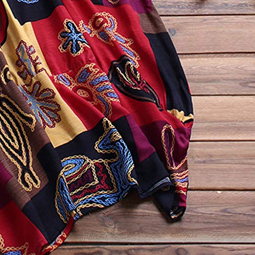 Vestido de Playa Verano Mujer Vestidos Estampados Largos Retro con Cuello Redondo Vestido Talla Grande Diario Popular Suelta Elegante Bohemia Vintage Vestido Sin Mangas