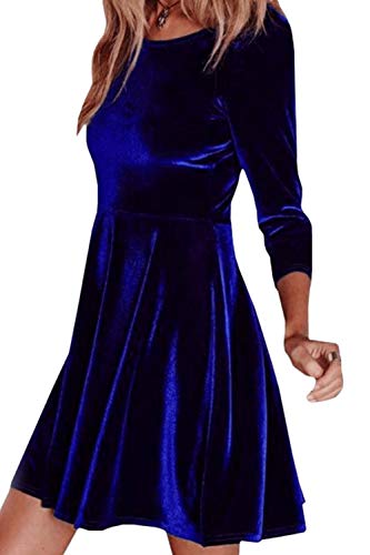 Vestido De Terciopelo De Manga Larga Mujer Invierno Casual Skater Mini Vestidos Azul Oscuro M