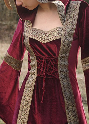 Vestido de terciopelo LIRA con capucha, colour blanco y Burdeos - de la Edad Media vestido - vestido medieval - vestido de Vikingo, todo el año, color , tamaño small/medium