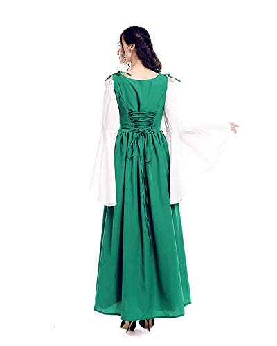Vestido De Traje Medieval Vestido Renacentista para Mujer Largo De Noche De Estilo Victoriano Gotico con Manga Larga De Llamarada Verde XL