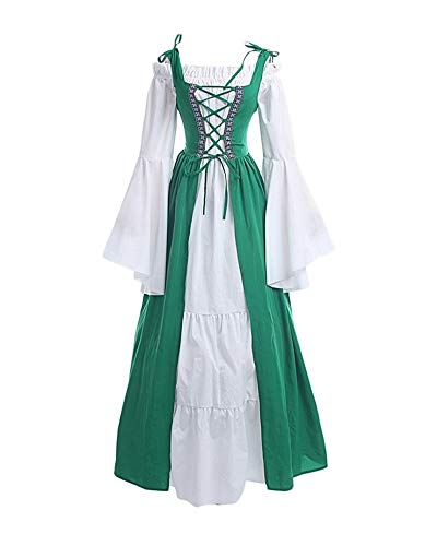 Vestido De Traje Medieval Vestido Renacentista para Mujer Largo De Noche De Estilo Victoriano Gotico con Manga Larga De Llamarada Verde XL