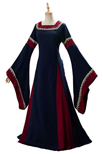 Vestido de Traje Medieval Vestido renacentista para Mujer Vestido Largo de Noche de Estilo Victoriano gotico con Manga Larga de Llamarada