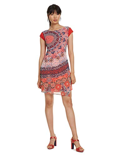 Vestido Desigual, manga corta, mujer de Japón, túnica roja, podredumbre (Rojo Roja 3061), 42 mujeres.