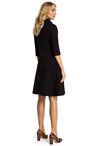 Vestido Entallado con Vuelo y Cuello con Cremallera - Negro, 38 | Metro