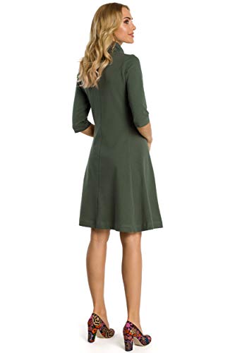 Vestido Entallado con Vuelo y Cuello con Cremallera - Verde Militar, 42 | SG