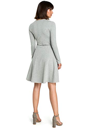 Vestido Entallado con Vuelo y Detalle de Lazo en Gris, 42 | SG