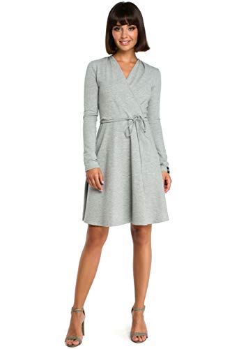 Vestido Entallado con Vuelo y Detalle de Lazo en Gris, 42 | SG