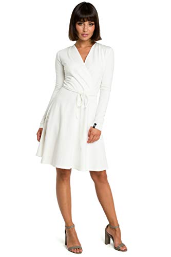 Vestido Entallado y con Vuelo con Detalle de Lazo en Crudo, 42 | SG