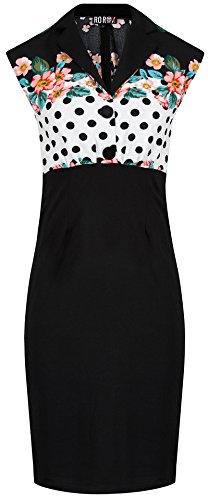 Vestido Estilo años 50 Rockabilly con Lunares y Cerezas, diseño lápiz Blanco Polka & Floral 40