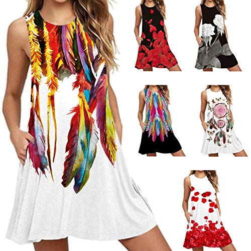 Vestido Largo A de Mujer,Boho Ocasional O-Cuello,sin Mangas Vestido Maxi de,50s Vestidos Vintage,Retro Rockabilly Clásico,Falda del Tanque