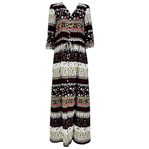 Vestido largo floral de mujer Butterme Vintage con cuello en v. Bohemia Boho Side. Vestido con cuello alto Manga larga. Maxi Vestido para playa marrón marrón medium