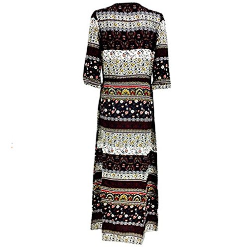 Vestido largo floral de mujer Butterme Vintage con cuello en v. Bohemia Boho Side. Vestido con cuello alto Manga larga. Maxi Vestido para playa marrón marrón medium