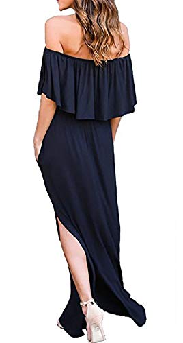 Vestido Largo Mujer Volantes Boho Chic Vestidos Hombro Asimétrico Cuello Barco Manga Corta con Bolsillos y Abertura Caftan Largo Kaftan Etnico Tunica Playa Talla Grande Streetwear Maxi Dress Oversize