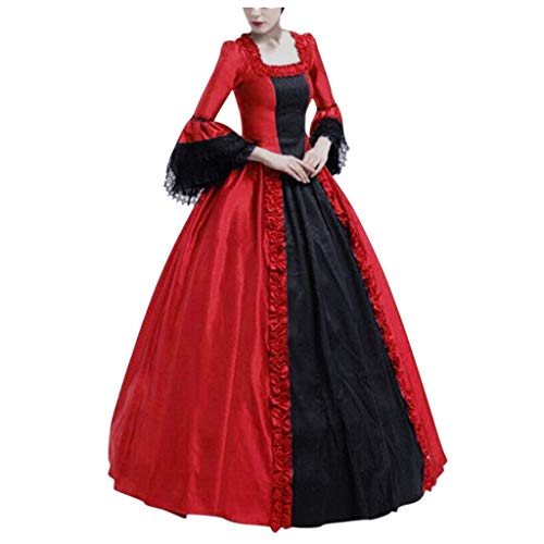 Vestido Medieval Mujer Corse Vintage Gótico Encaje Cosplay Lolita de Victoriana Traje De Princesa Vestidos De Fiesta Mujer Largos Disfraz de Doncella Medievales Comunion Carnival (Rojo, M)