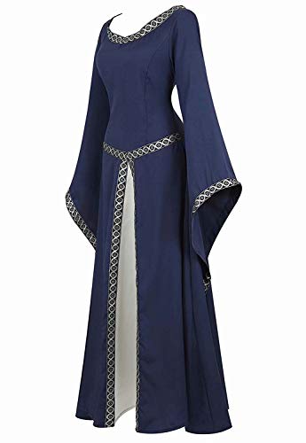 Vestido Medieval Renacimiento Mujer Vintage Victoriano gotico Manga Larga de Llamarada Disfraz Princesa Azul m
