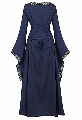 Vestido Medieval Renacimiento Mujer Vintage Victoriano gotico Manga Larga de Llamarada Disfraz Princesa Azul m