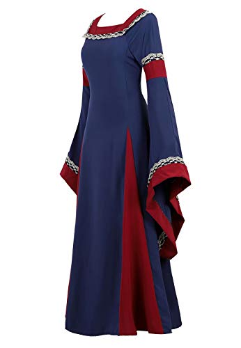 Vestido Medieval Renacimiento Mujer Vintage Victoriano gotico Manga Larga de Llamarada Disfraz Princesa Azul Oscuro L