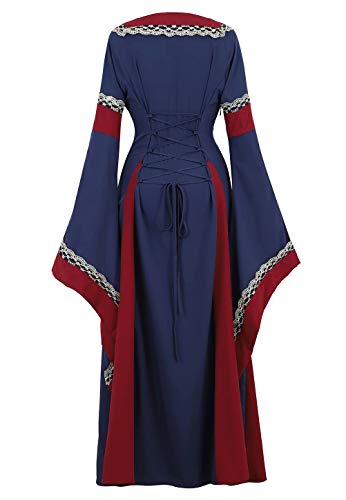 Vestido Medieval Renacimiento Mujer Vintage Victoriano gotico Manga Larga de Llamarada Disfraz Princesa Azul Oscuro L