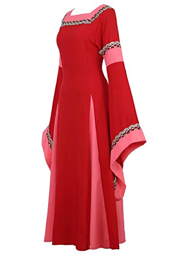 Vestido Medieval Renacimiento Mujer Vintage Victoriano gotico Manga Larga de Llamarada Disfraz Princesa Rojo m