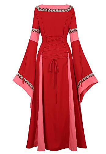 Vestido Medieval Renacimiento Mujer Vintage Victoriano gotico Manga Larga de Llamarada Disfraz Princesa Rojo m