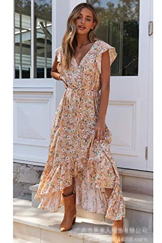 Vestido Mujer Bohemio Largo Verano Playa Fiesta Floral/Polka Dot Cuello en V Maxi Vestidos Cóctel Falda Larga Floral XL