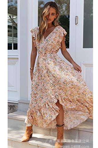 Vestido Mujer Bohemio Largo Verano Playa Fiesta Floral/Polka Dot Cuello en V Maxi Vestidos Cóctel Falda Larga Floral XL