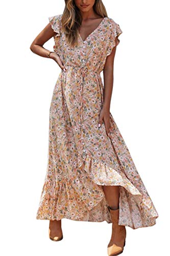 Vestido Mujer Bohemio Largo Verano Playa Fiesta Floral/Polka Dot Cuello en V Maxi Vestidos Cóctel Falda Larga Floral XL