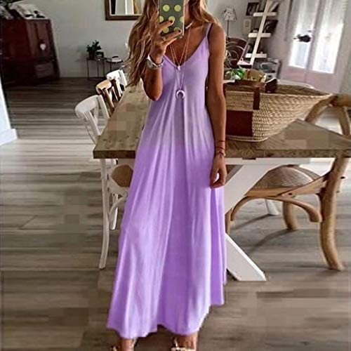 Vestido Mujer Bohemio Largo Verano Playa Fiesta sin Mangas con Cuello en V y Estampado Gradiente Casual Falda Larga Maxi Vestido Playeros riou